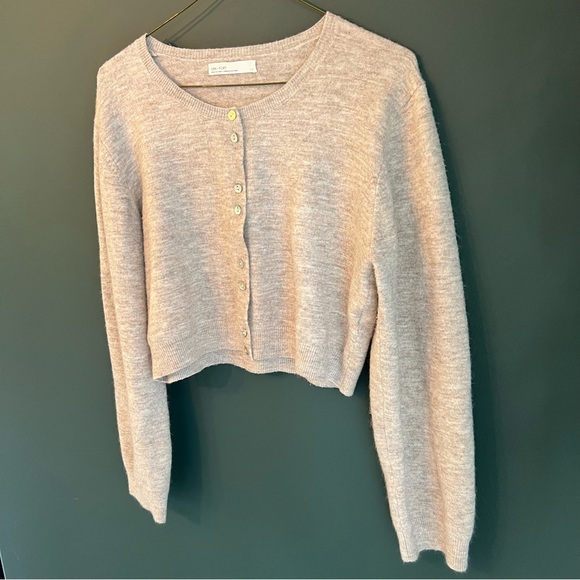 Oak + Fort Wool Button Up Cropped Cardigan Oatmeal Heather - Picture 2 of 9